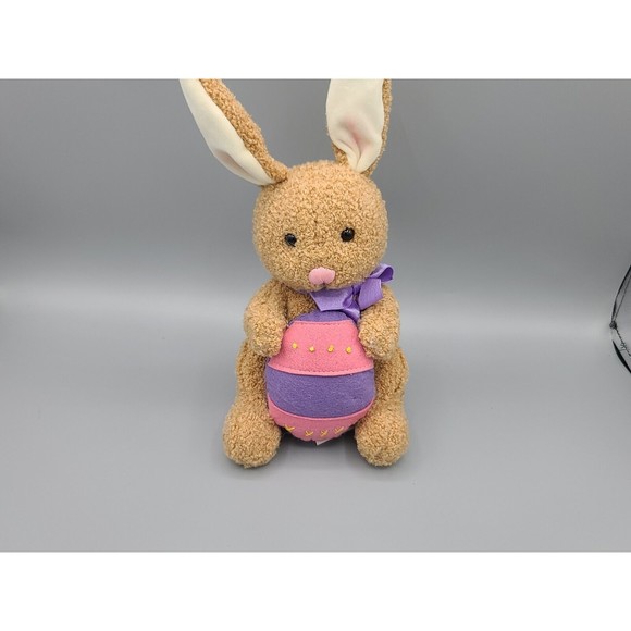 American Greetings Plush Tan Cream Bunny Rabbit Purple Pink Egg 8 Inch - Picture 2 of 15